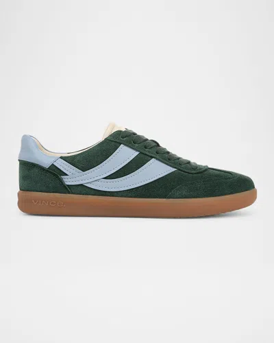 Vince Oasis Bicolor Leather Retro Sneakers In Evergreen/glacial Blue