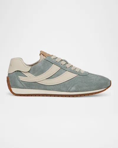 Vince Oasis Bicolor Leather Runner Sneakers In Bitter Sage Green/white Leather