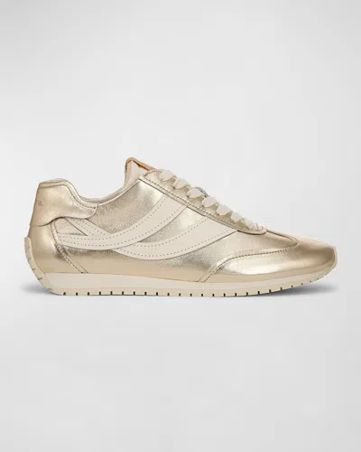Vince Oasis Metallic Leather Retro Trainers In Champagne Gold Leather