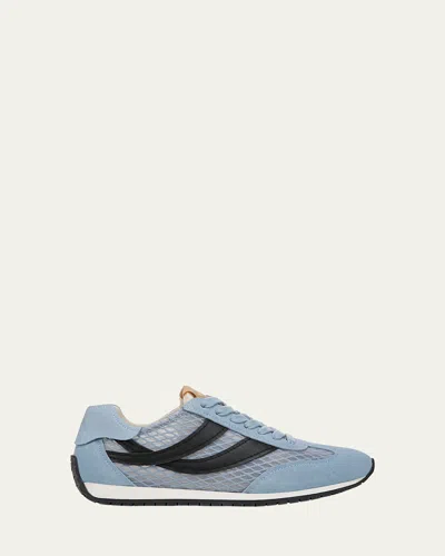 Vince Oasis Mixed Leather Net Retro Sneakers In Blue/black