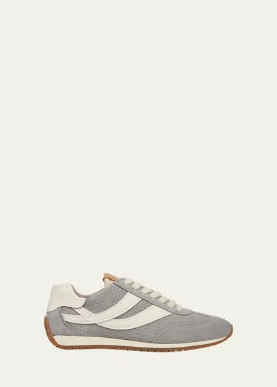 Vince Oasis Mixed Leather Retro Trainers In Fog Grey Suede