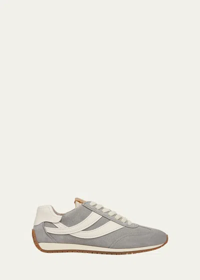 Vince Oasis Mixed Leather Retro Sneakers In Fog Grey