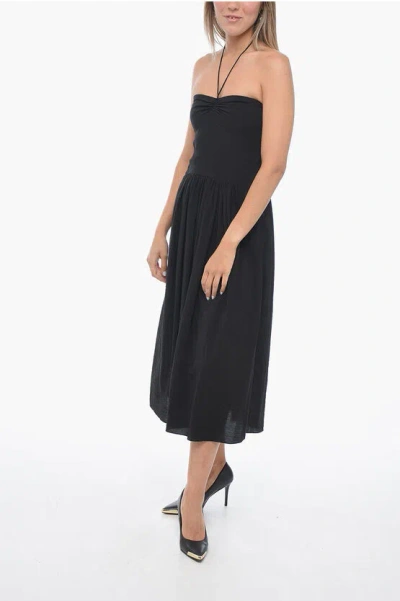 Vince Off-shoulder Midi Dress With Flared Design In Black