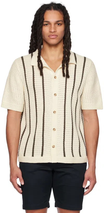 Vince Short-sleeved Striped Shirt In Bone/cypress-108boc