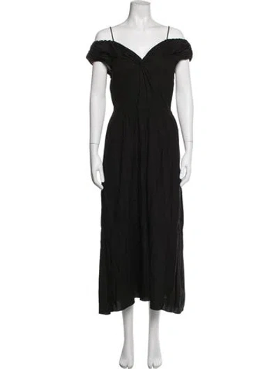 Pre-owned Vince Off-the-shoulder Midi Length Dress In Black