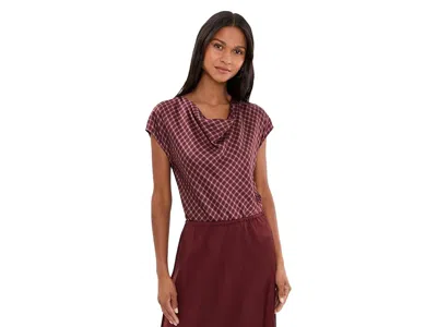 Vince Ombre Plaid On Cowl Neck Cap Sleeve Blouse Women's Clothing Black Rose/oak Buff: Lg, Silk In Brown
