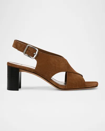 Vince Omega Suede Crisscross Slingback Sandals In Brown