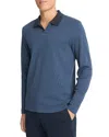 Vince Bi-color Rib Johnny Collar Long Sleeve Polo In Blue
