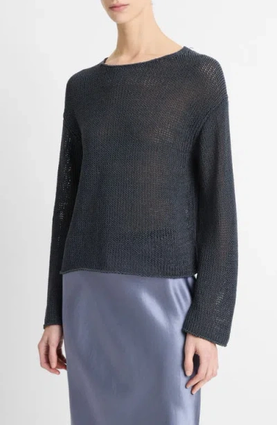 Vince Open Knit Boat Neck Sweater In Night Lake