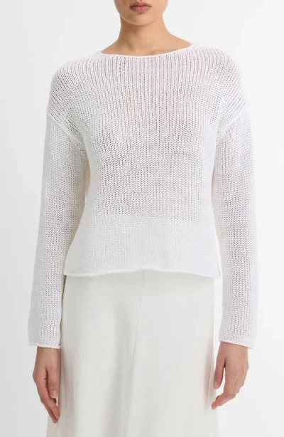 Vince Open Knit Boat Neck Sweater In Optic White