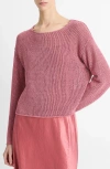 Vince Open Knit Boat Neck Sweater In Peony Wood