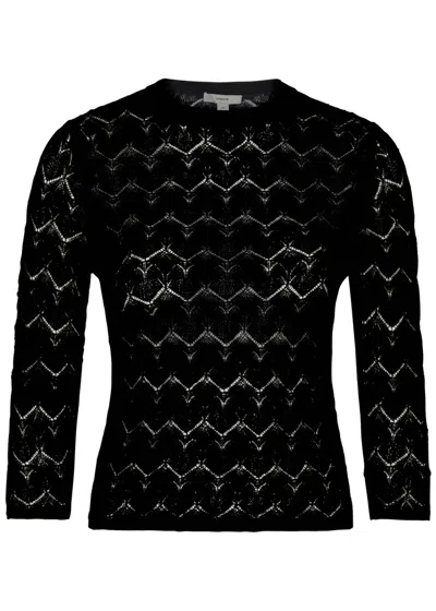 Vince Open-knit Cotton Jumper In Black