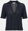 Vince Open-knit Cotton Polo Shirt In Blue