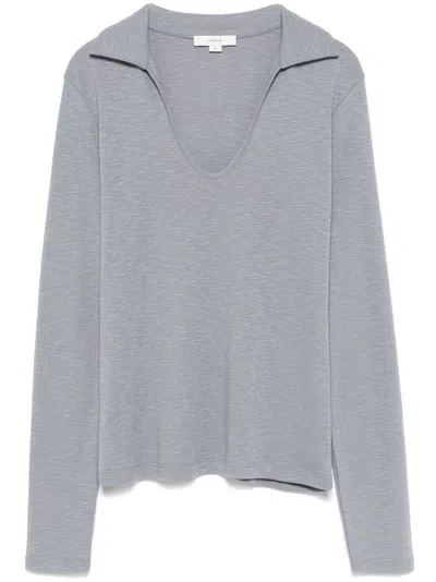 Vince Open-neck Long-sleeve Polo Top In Blue