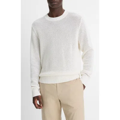 Vince Open Stitch Cotton & Cashmere Crewneck Sweater In Optic White