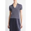 Vince Open Stitch Cotton Johnny Collar Sweater In Mauve Thistle