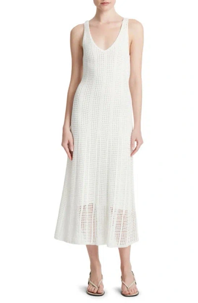 Vince Women's Mesh Grid Godet Midi-dress In Off White