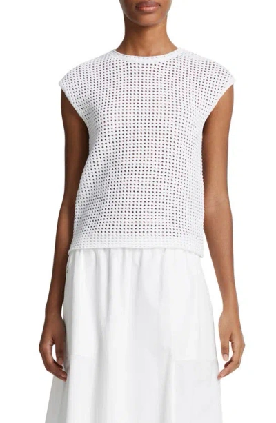 Vince Open Stitch Cotton Sweater In Optic White