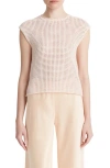 Vince Stitched Mesh Cap-sleeve Crewneck Top In Petal Pearl