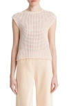 Vince Stitched Mesh Cap-sleeve Crewneck Top In Petal Pearl