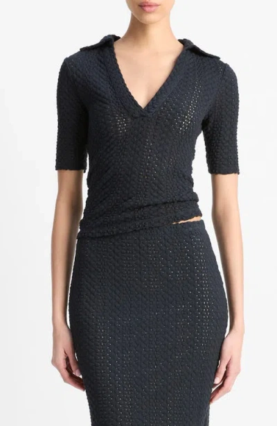 VINCE VINCE OPEN STITCH POLO SWEATER