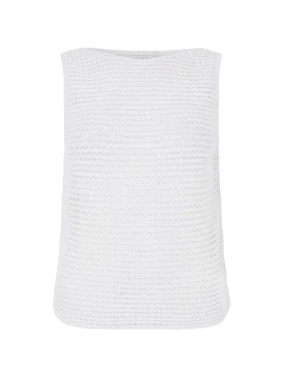 Vince Open-knit Sleeveless Blouse In White