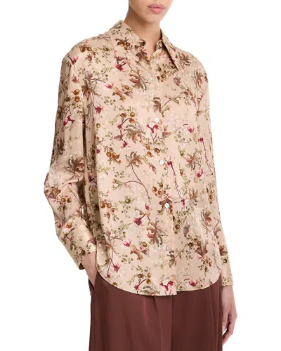 Vince Orchid Vine Bias Silk Blouse In Brown
