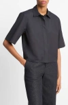 Vince Oversize Crop Cotton Shirt In Black