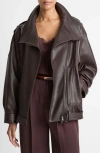 Vince Panelled Grained Leather Jacket In Brown