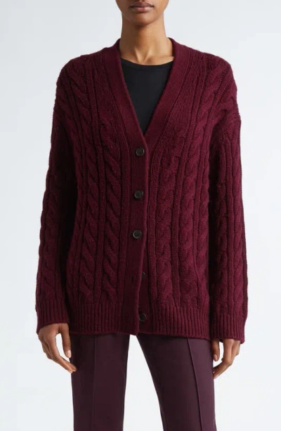 Vince Oversize Wool & Cashmere Cable Cardigan In Cherry Wine