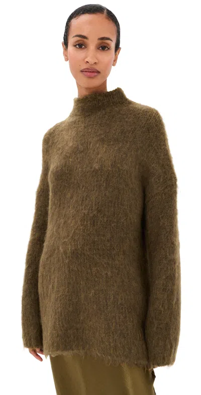 Vince Oversized Brushed Mock Neck Sweater Moss Ochre In Green