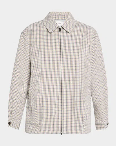Vince Oversized Gardeners Check Bomber Jacket In Stone/tan