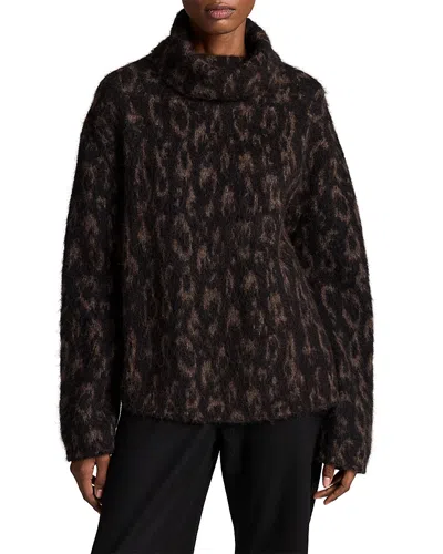 Vince Oversized Jacquard Turtleneck Sweater In Black