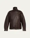 Vince Leather Oversized Biker Jacket Dk Fig In Brown
