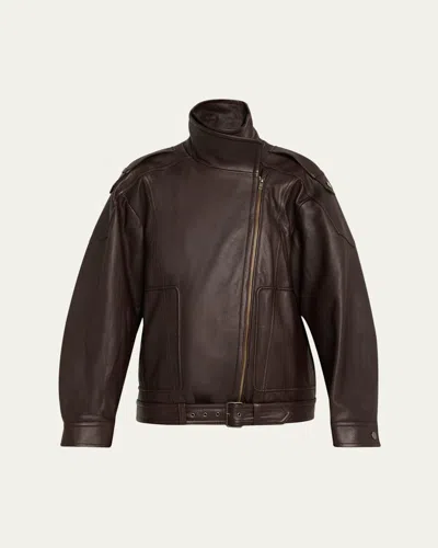Vince Oversized Leather Aviator Jacket In Dark Fig