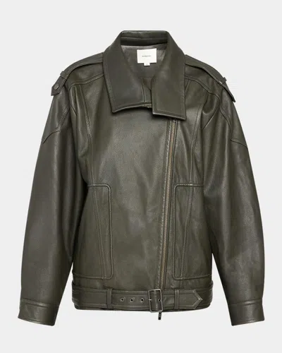 Vince Oversized Leather Aviator Jacket In Green