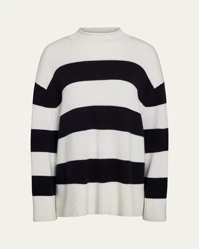 Vince Oversized Stripe Roll-neck Sweater In Off White/coastal