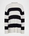 Vince Oversized Stripe Roll-neck Sweater In Off Whitecoastal