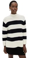 Vince Oversized Striped Roll Neck Pullover In Off White/coastal