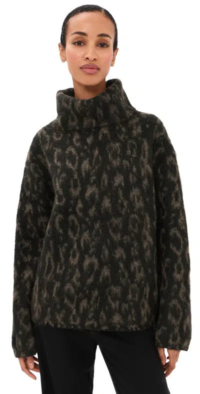 Vince Oversized Turtleneck Jacquard Sweater H Grey Combo In Green