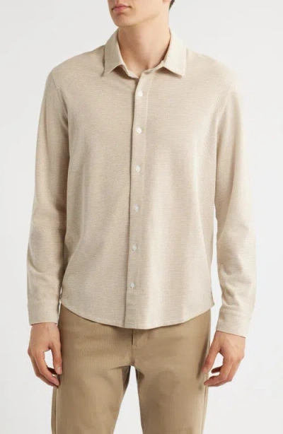 Vince Oxford Knit Button-up Shirt In Gray