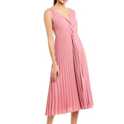 Vince P Leated V Neck Twist Sleeveless Midi Dress In Pink
