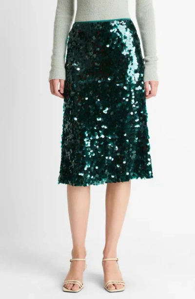 Vince Lucite Sequined Midi Skirt In Green