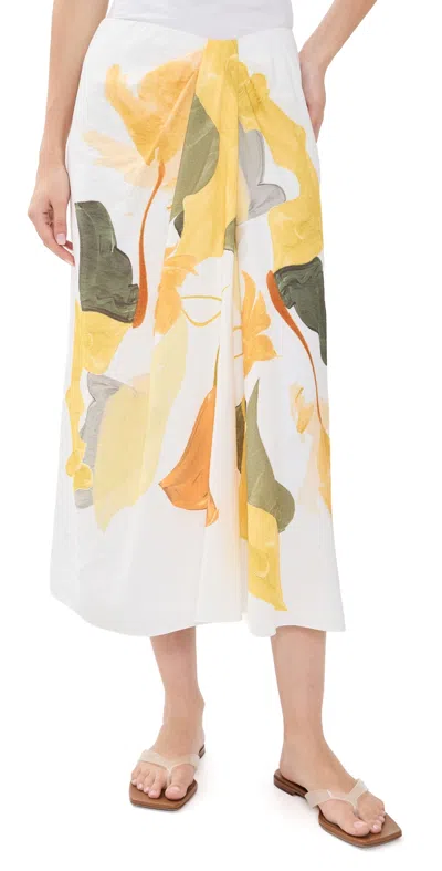 Vince Painted Abstract Floral Draped Skirt Off White/sun