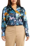 Vince Painted Bouquet Long Sleeve Silk Button-up Shirt In Coastal