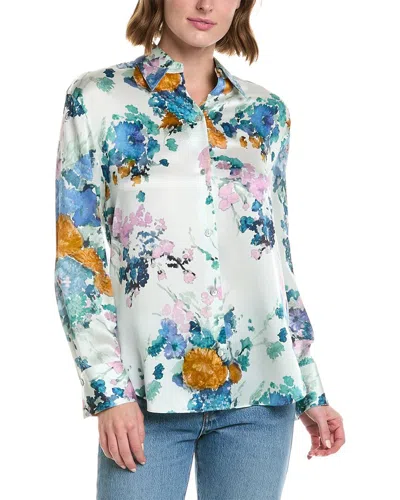 Vince Painted Bouquet Silk Shirt In White
