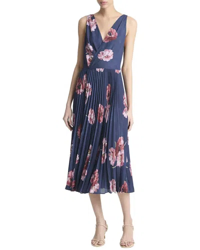 Vince Painted Poppy Pleated Draped V-neck Dress In Multi