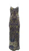 Vince Paisley Print Thin Strap Maxi Dress In Multicolor Silk In Grey