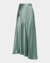 Vince Paneled Bias-cut Satin Skirt In Green
