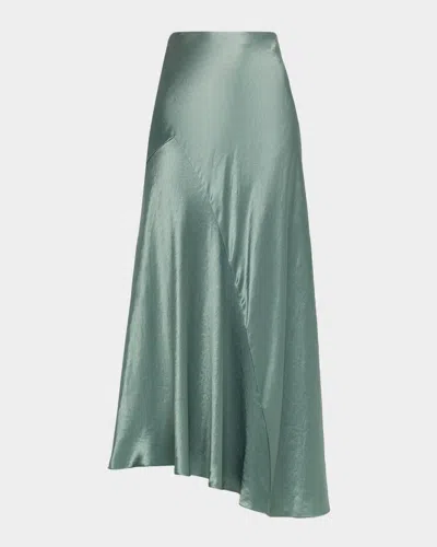Vince Paneled Bias-cut Satin Skirt In Green